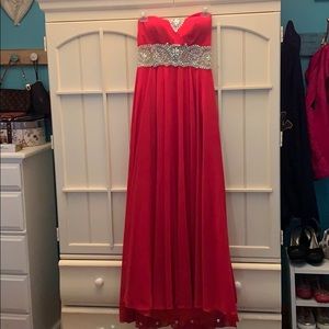 Red halter iNtrigue prom dress